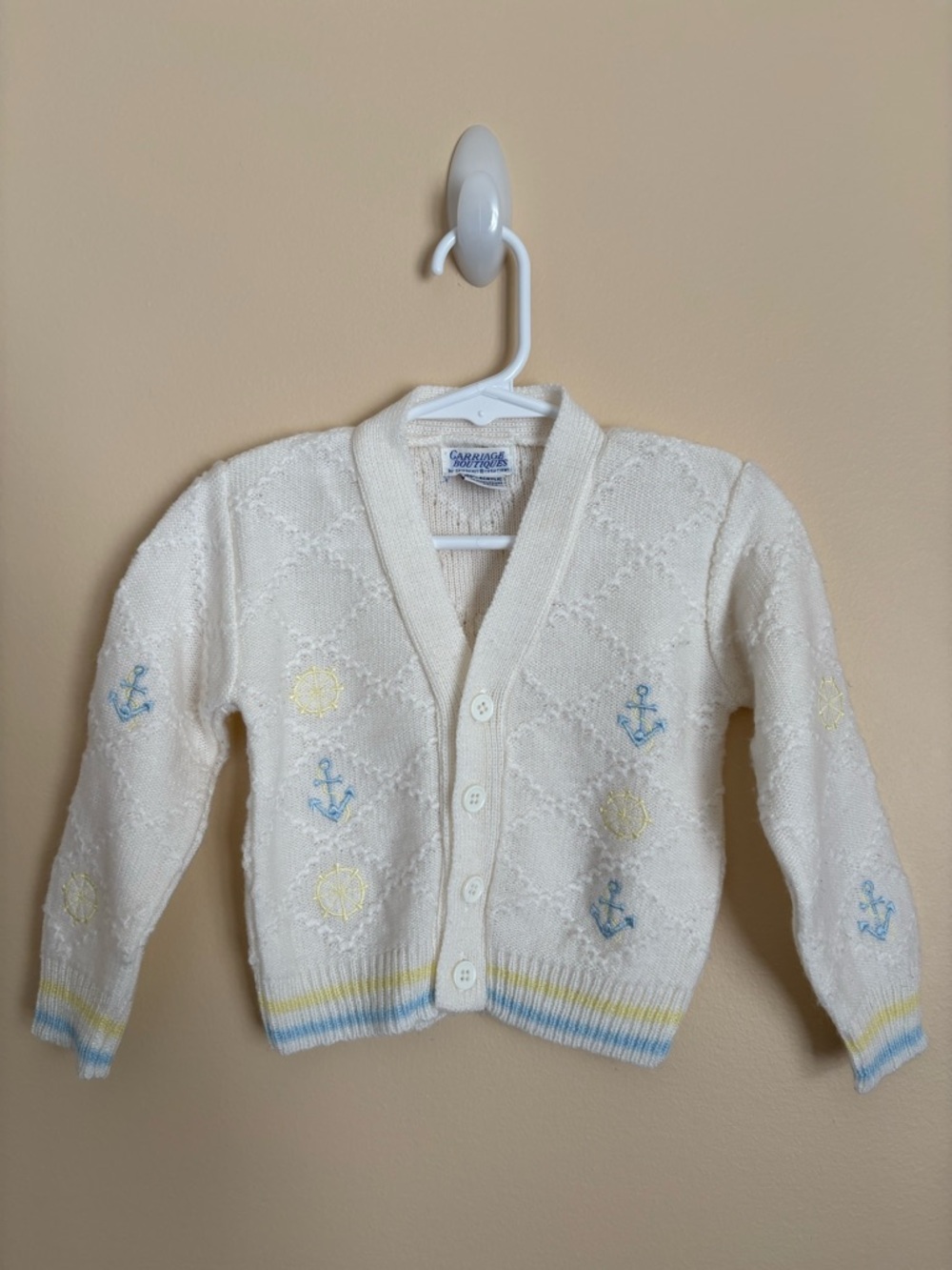 Carriage Boutique Cream Knit Cardigan - Anchors and Ships Wheels - 12 months